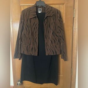 Lennie by Nina Leonard Brown and Black Animal Print 2 Piece Dress Size 14P